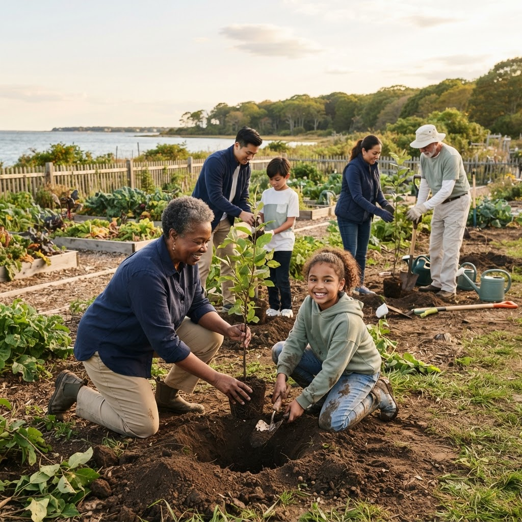 Volunteers caring for a community garden